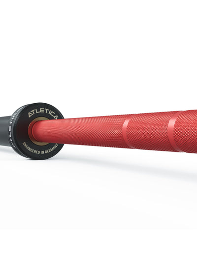 ATLETICA Gamma Set: Powerlifting Hantelstange | 190kg Color Bumper Plates | Pro Collars | Ideal für Kraftdreikampf-Übungen | Ø 50 mm, #gamma-hantelstange-farbe_sportscar-red