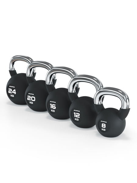 Kettlebells Functional Set: Gummierte Kugelhantel mit Chromgriff | Hochwertige Stahllegierung 