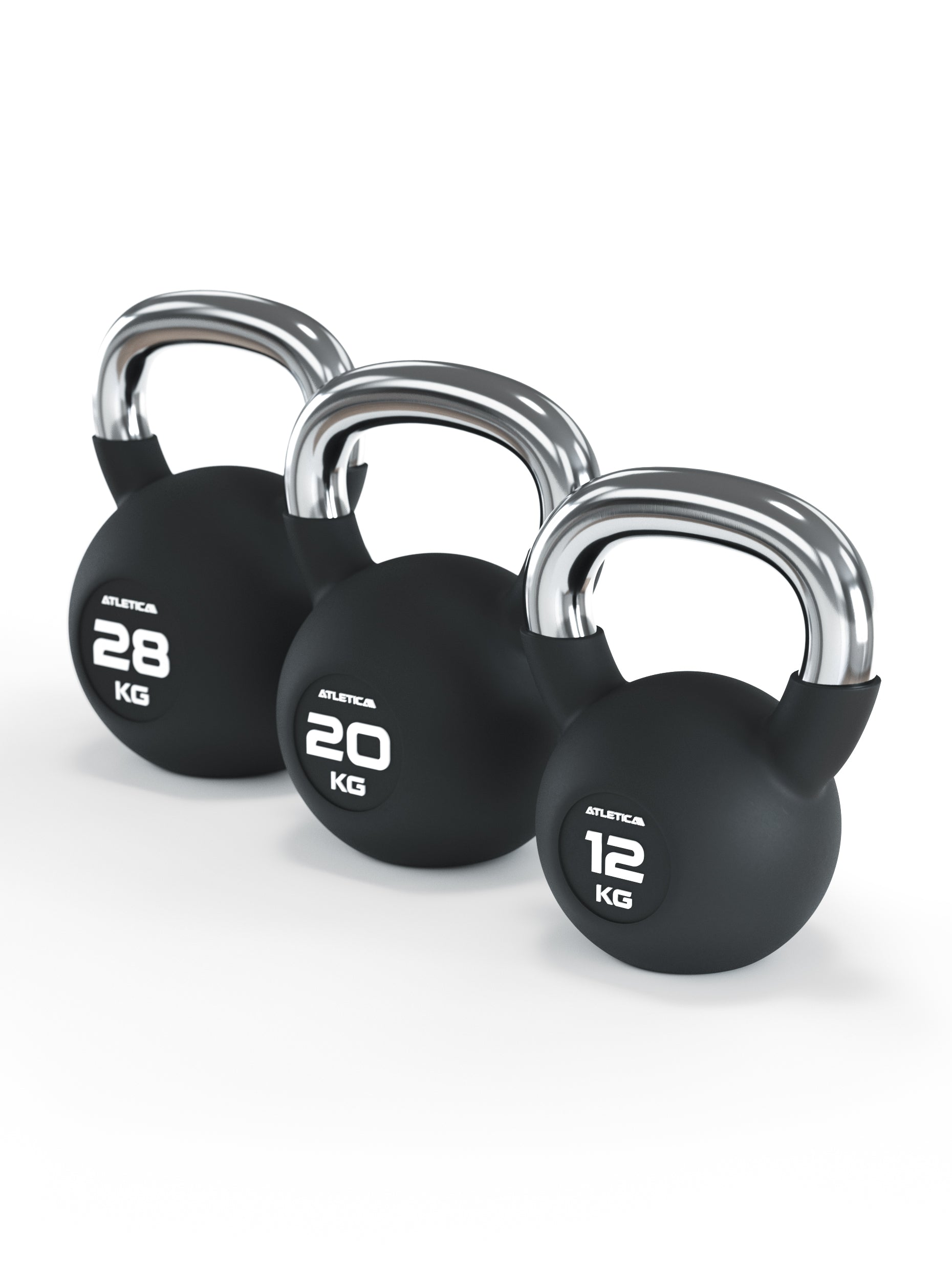 Kettlebells Set: Gummierte Kugelhantel mit Chromgriff | Hochwertige Stahllegierung