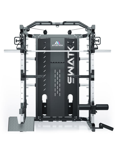 All-in-one-Kraftstation mit 226 cm Höhe | Power Rack, Smith Machine, Dualer Kabelzug mit 2x50kg Gewichtsblock
#variante_swat-basic