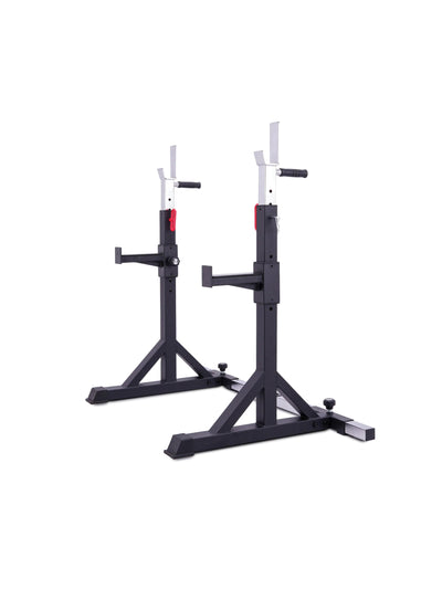 Squat Rack Kniebeugenständer Twin Free Stands – Höhenverstellbar von 113-163 cm, leichtes Gewicht von 33 kg, belastbar bis zu 250 kg und ausgestattet mit Notablagen.