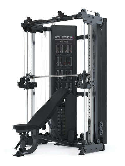 X-Pollux Functional Trainer & Smith Machine mit Steckgewichten | sehr platzsparend, Training ohne Hantelscheiben, mit Hantelbank 