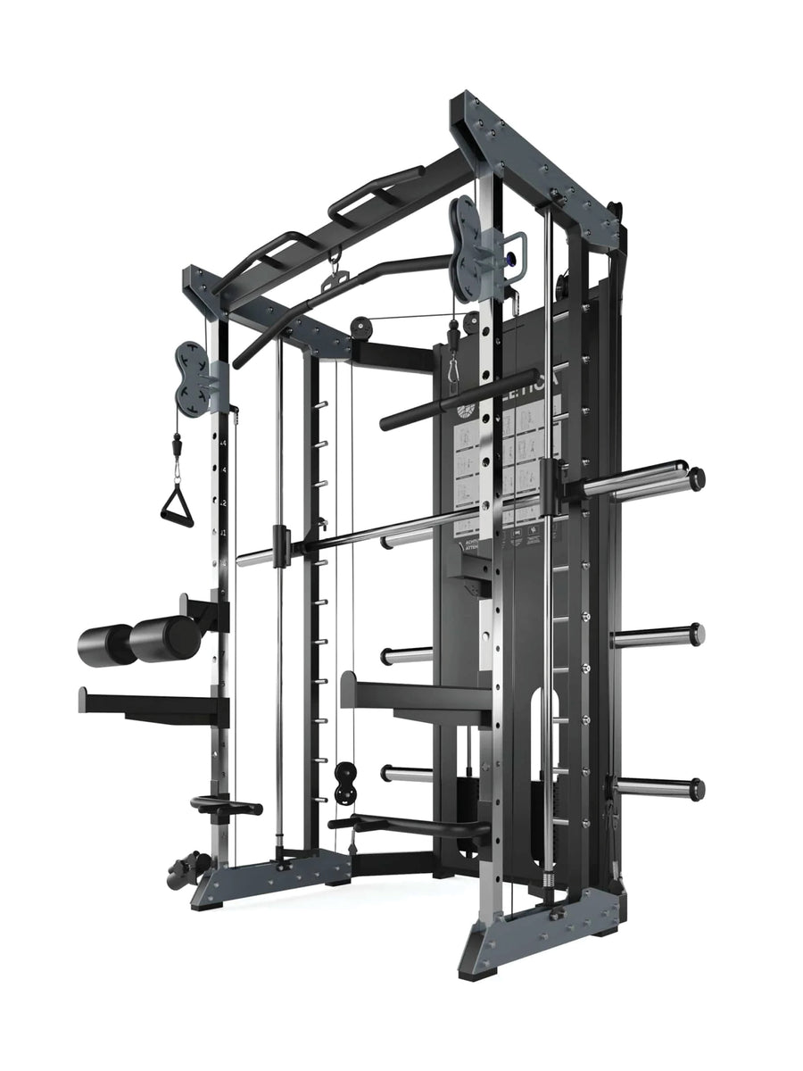 Kraftstation, X10 Low Ceiling Version: speziell für Home Gyms mit niedriger Deckenhöhen, Stack Weights, Gewichtsblock, ermöglicht ein Ganzkörper-Workout, Dip-Barre, Spotter Arme, Trizepsseil inkl.