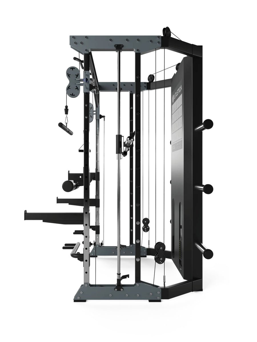 Multi-Kraftstation, ATLETICA X10 Low Ceiling Version: Power Rack, Smith Machine und Dual Pulley mit 90kg/150kg Stacks, 195 cm für niedrige Decken