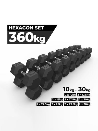 Hantelscheiben Hexagon Kurzhanteln: Hexagon SET 10kg-30kgATLETICA Hexagon PVC Kurzhanteln SET ∣ 10kg bis 30kg Paare ∣ jeweils 2.5kg Steigerung ∣ Professioneller PVC Bezug