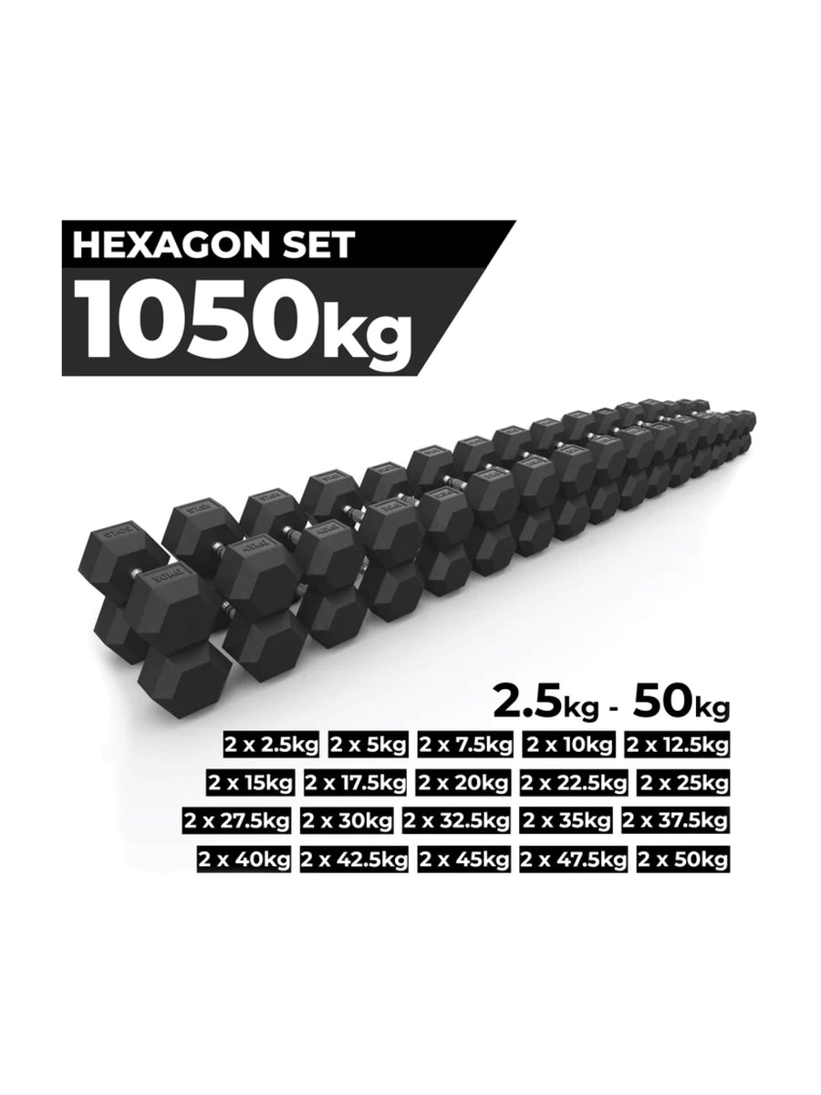 Kurzhanteln Hexagon: Hexagon SET 2.5kg-50kg, PVC Kurzhanteln ∣ Professioneller Bezug (kein Gummi)