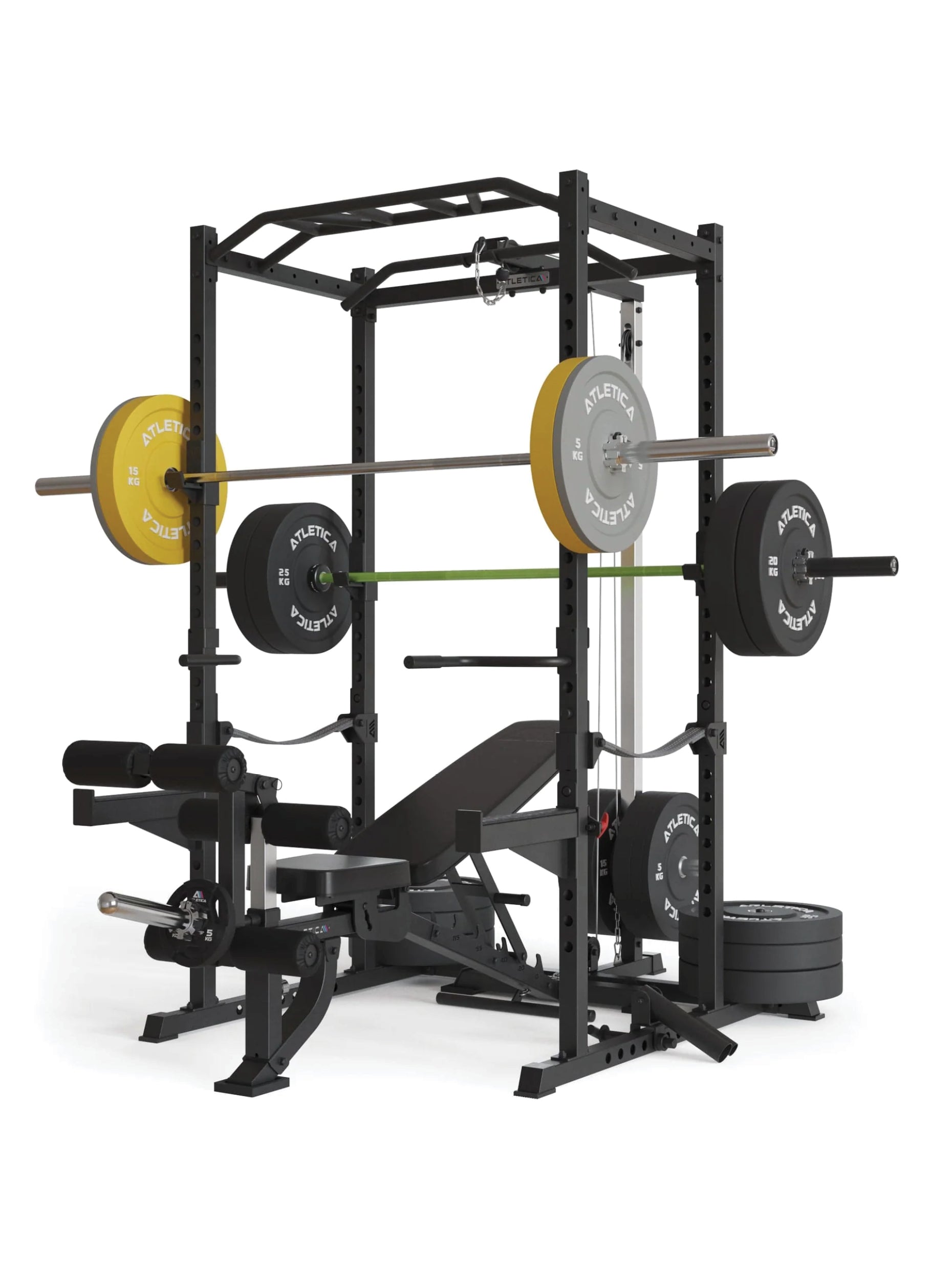 Power Rack mit Vollausstattung R5 Serie,  inkl. Latzug, Pull-Up, Dip Bar, Safeties, J-Hooks, Weight-Pins, Platzsparende All-in-One-Lösung für das Krafttraining mit Hantelbank und Gewichten zu Hause, #size_213cm