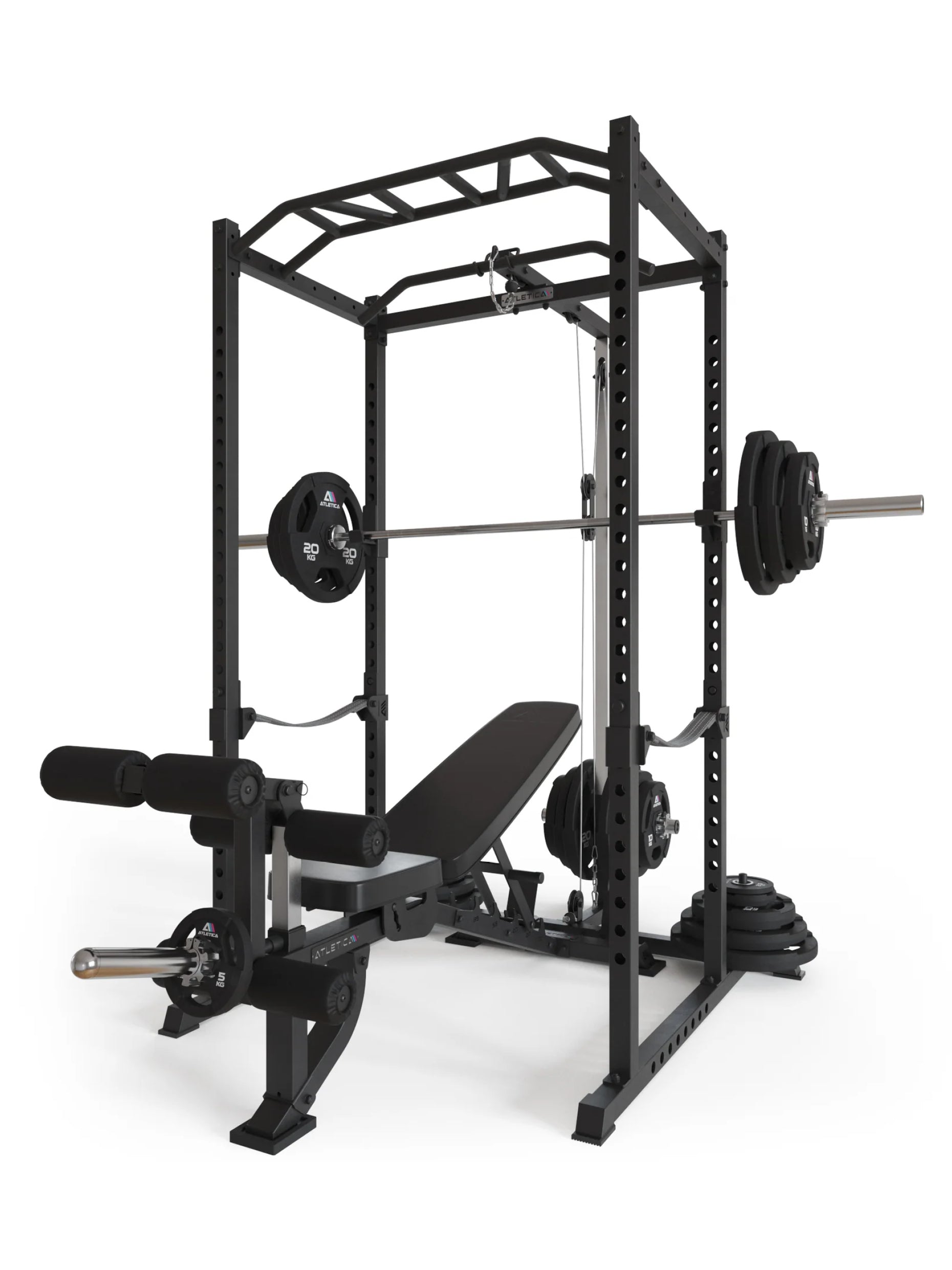 Power Rack Vega R5 Serie: Power Rack mit Latzug, Multi-Grip Pull-Up Bar, Pin-and-Pipe-Safeties, J-Hooks und Weight-Pins, ideal für Fitnesstraining mit Gewichten und Hantelbank, #size_195-cm