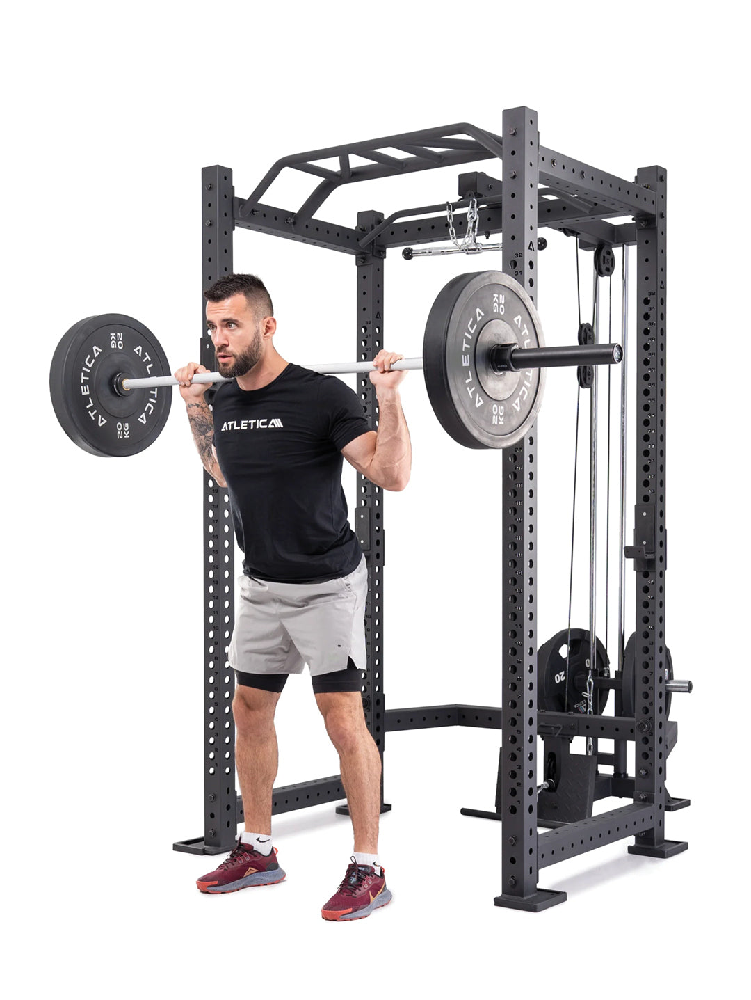 ATLETICA R8 BlackHawk Power Rack | Plate Loaded Latzug & Pull-Up Bar