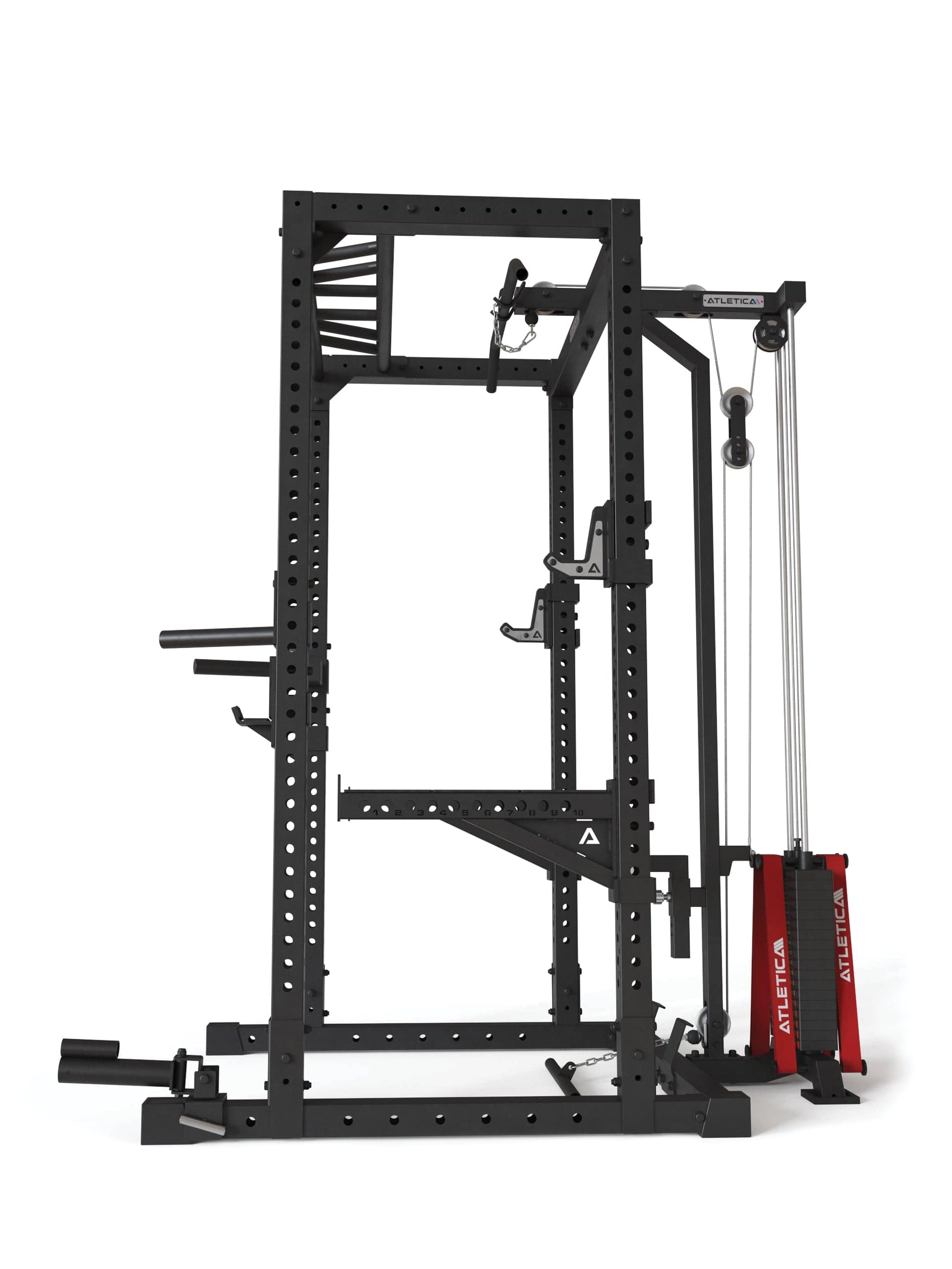 Power Rack R7-Cyrax: Squat Rack mit Latzug und Legblocker | Rudereinheit | Multi-Grip Klimmzugstange | Safety Spotter Arms | Dip Station | Landmine | in zwei Höhen verfügbar, #size_200-cm