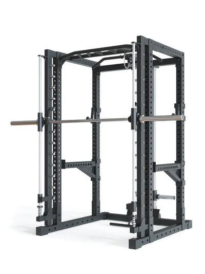Power Rack R7-Forge: Squat Rack mit Smith Machine | Latzug & Langhantel | Smith kann optional vor oder hinter dem Rack angebracht werden, #size_200-cm