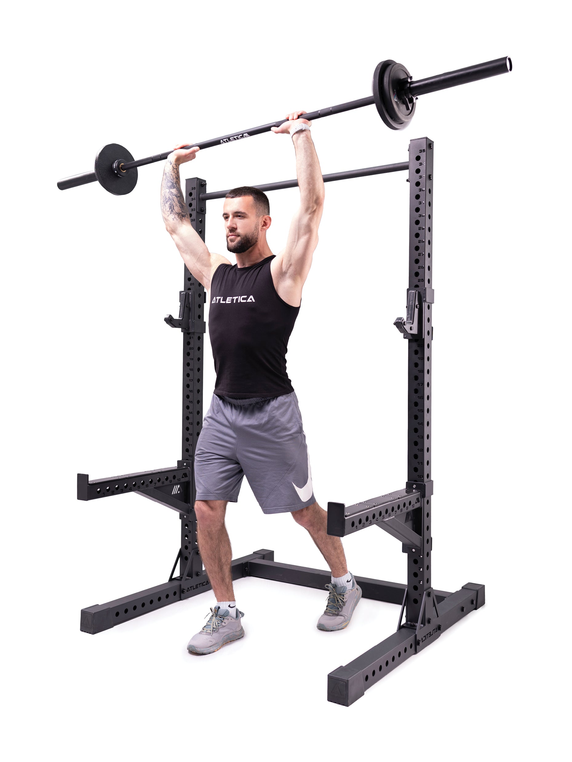 Power Rack, Squat Rack R7: ideal für Räume mit unterschiedlichen Deckenhöhen | Spotter Arms, weite J-Hooks inklusive #size_203cm