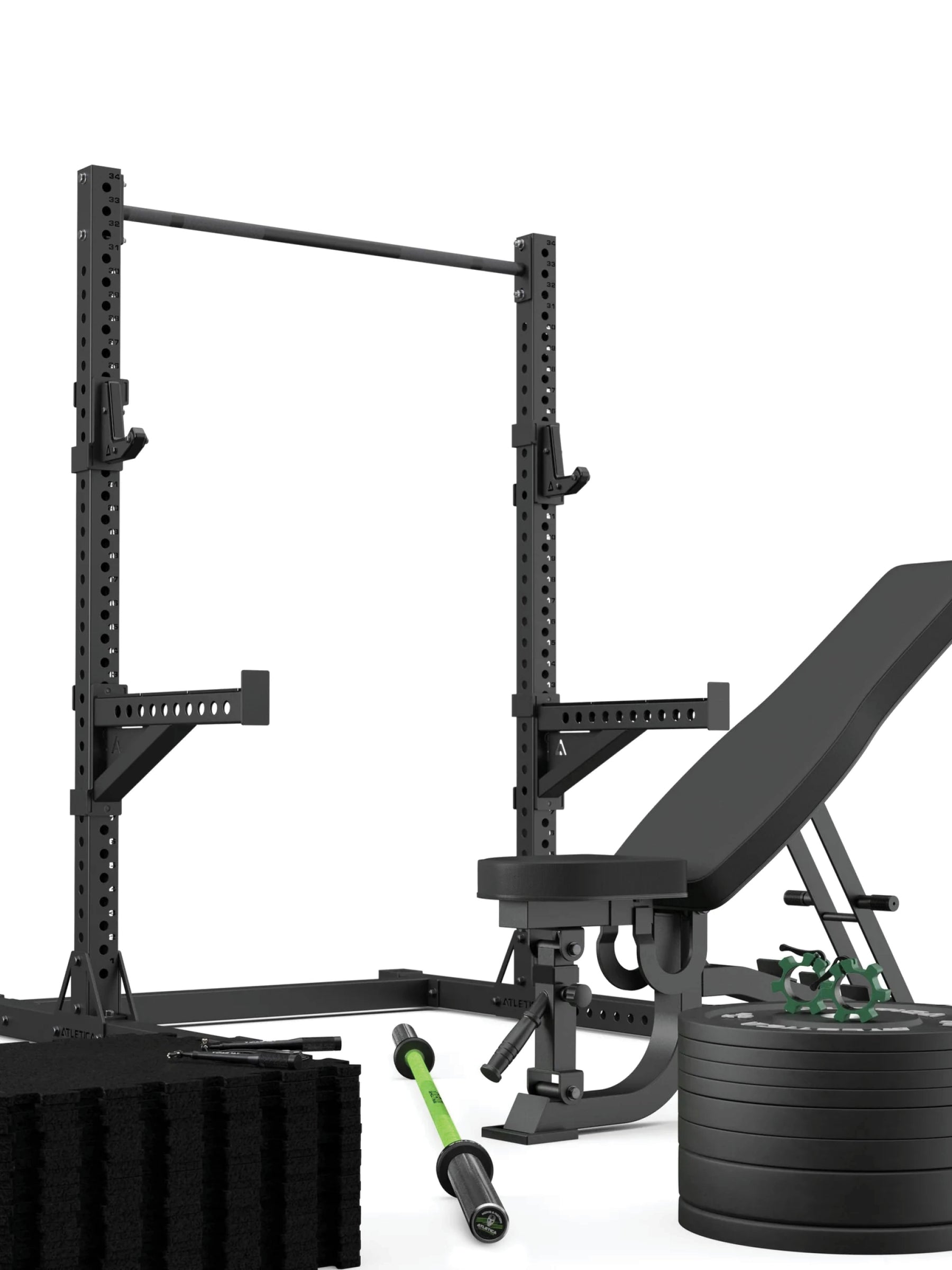 ATLETICA R7 Squat Rack Assault Set | Träningsbänk & Skivstång