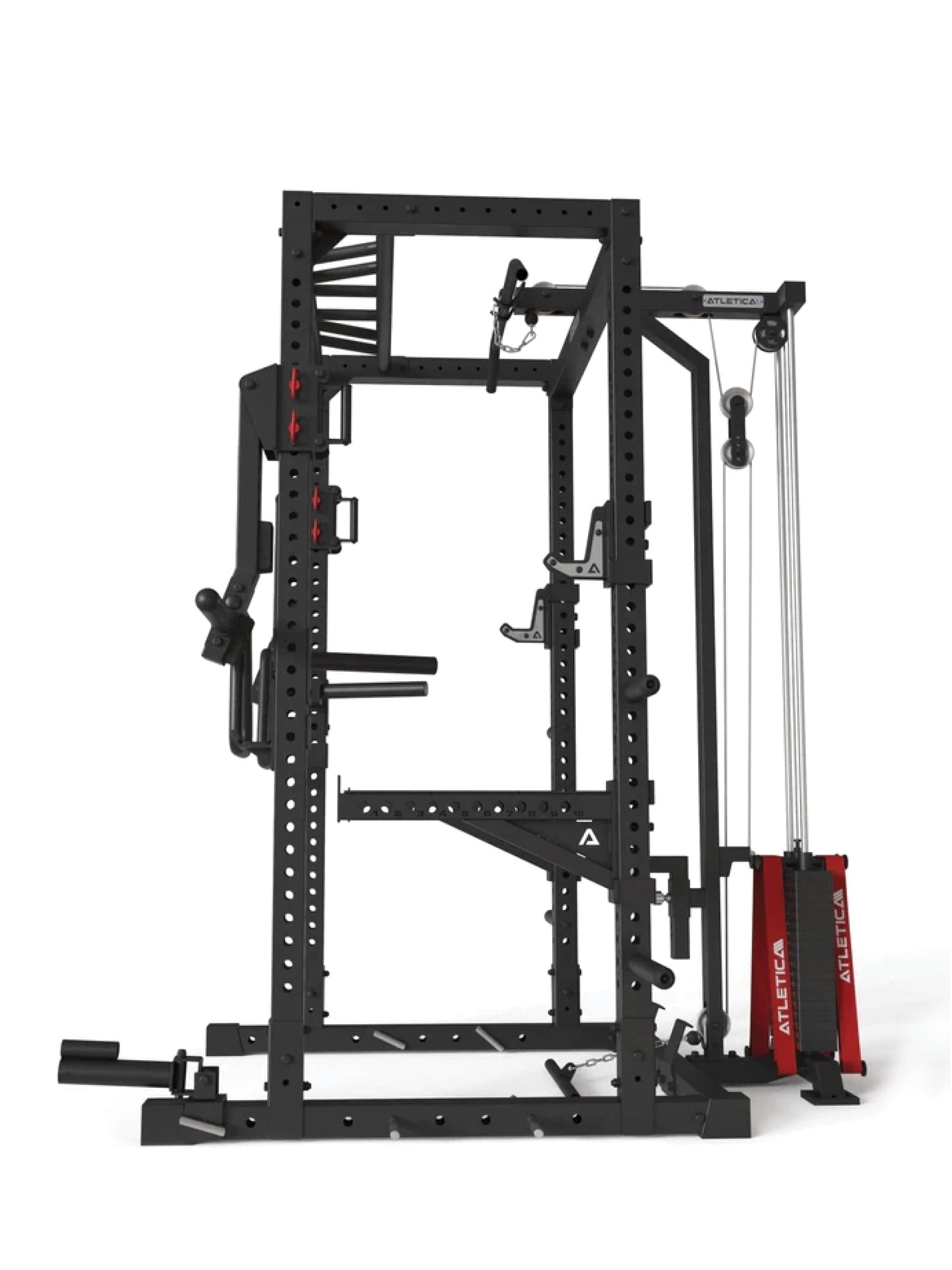 Power Rack R7-Stryker: Latzug, Ruderstation & Jammer Arms | Spotter Arms & Dip Station | J-Hooks Landmine| Weight Pins & Band Pegs | #size_200-cm