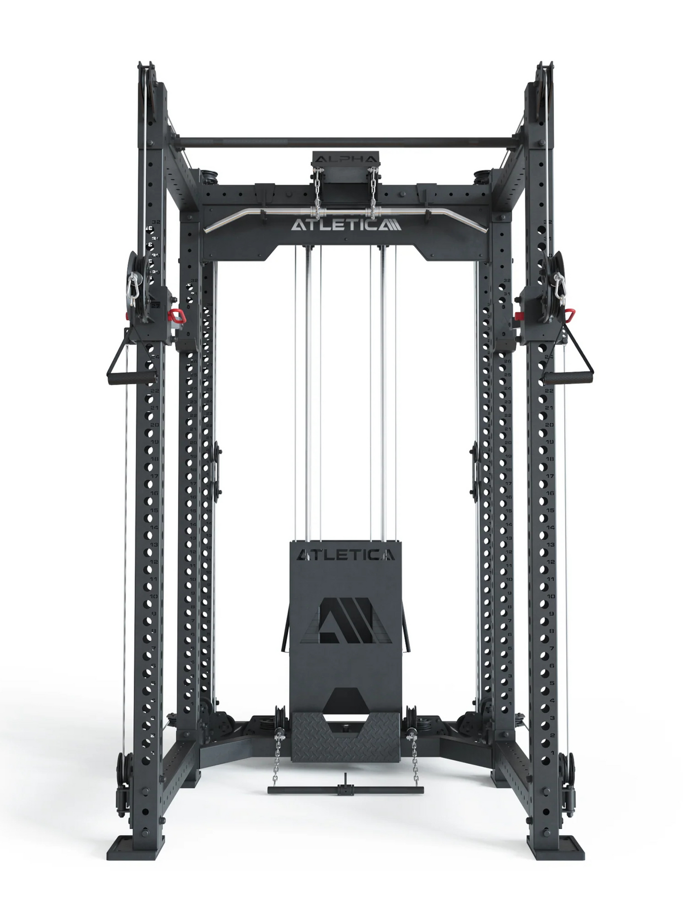 Power Rack R8-Alpha: Squat Rack & Kabelzug | 180kg Steckgewichte für Cable Cross, Latzug, Rudern | Klimmzugstange, J-Hooks | 6-Pfosten