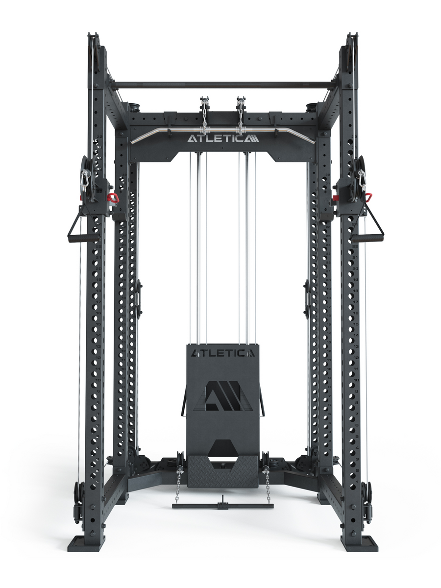 Power Rack R8-Alpha: Squat Rack & Kabelzug | 180kg Steckgewichte für Cable Cross, Latzug, Rudern | Klimmzugstange, J-Hooks | 6-Pfosten