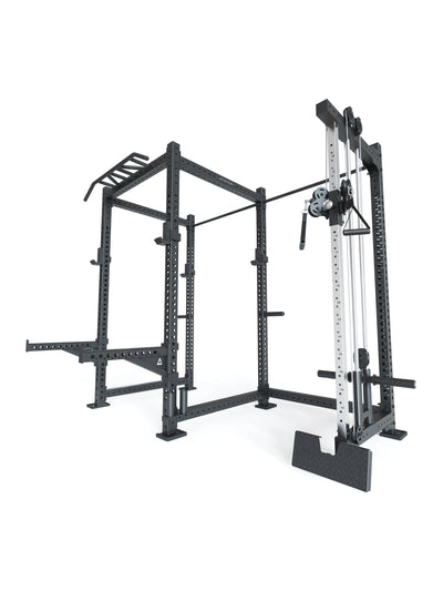 Power Rack: R8-Drift Squat Rack mit Plate Loaded Kabelzug Station | 4 J-Hooks, Spotter Arms, Pull-Up Bar, Weight Pins & Bar Holder | 123x261 cm Fläche | 236 kg