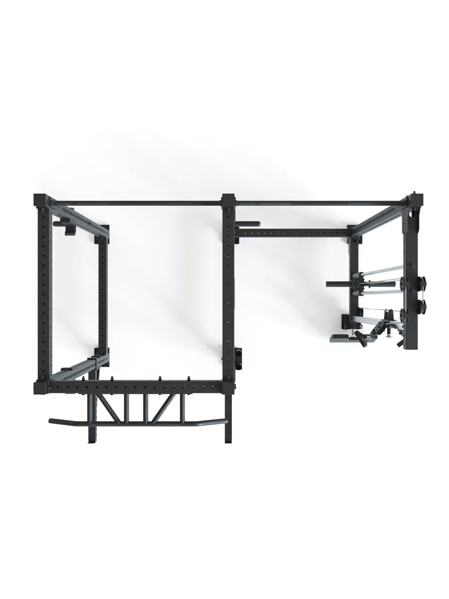 Squat Rack: R8-Drift mit Plate Loaded Kabelzug Station | 4 J-Hooks, Spotter Arms, Pull-Up Bar, Weight Pins & Bar Holder | 123x261 cm Fläche | 236 kg