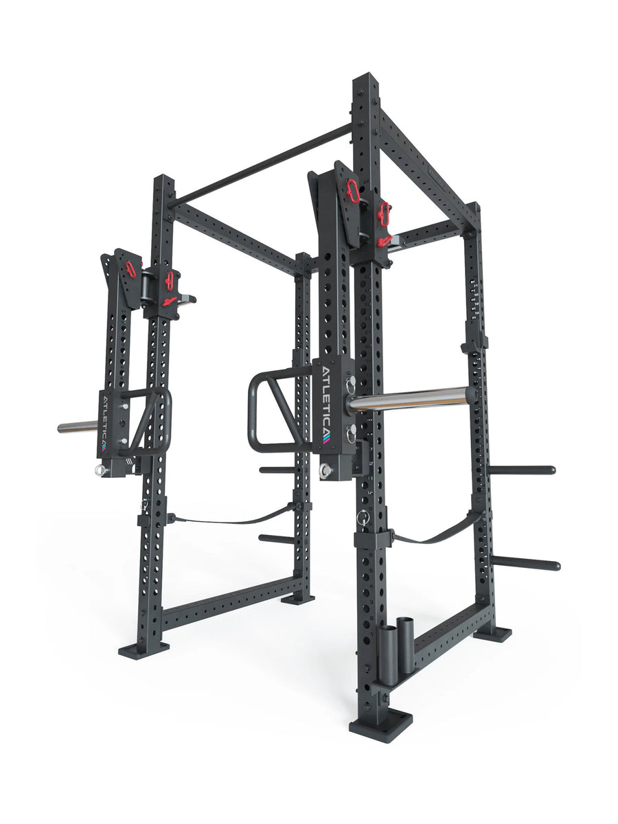 Power Rack R8-Slate: Squat Rack mit Jammer Arms | Safety Straps, J-Hooks, Bar Holder & Weight Pins | Full Rack in Studio Qualität | 226 cm Höhe | 123x123 cm Fläche | 206 kg | Modular
