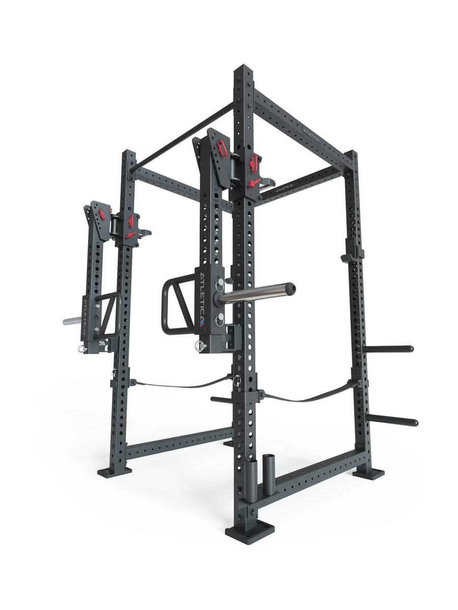 R8-Slate: Squat Rack mit Jammer Arms | Safety Straps, J-Hooks, Bar Holder & Weight Pins | Full Rack in Studio Qualität | 226 cm Höhe | 123x123 cm Fläche | 206 kg | Modular