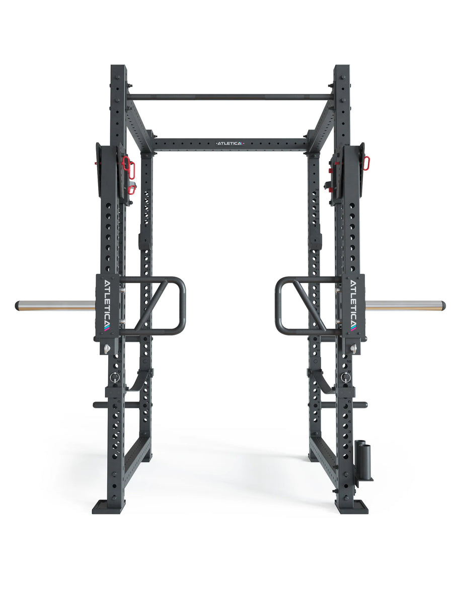 R8-Slate Power Rack: Squat Rack mit Jammer Arms | Safety Straps, J-Hooks, Bar Holder & Weight Pins | Full Rack in Studio Qualität | 226 cm Höhe | 123x123 cm Fläche | 206 kg | Modular
