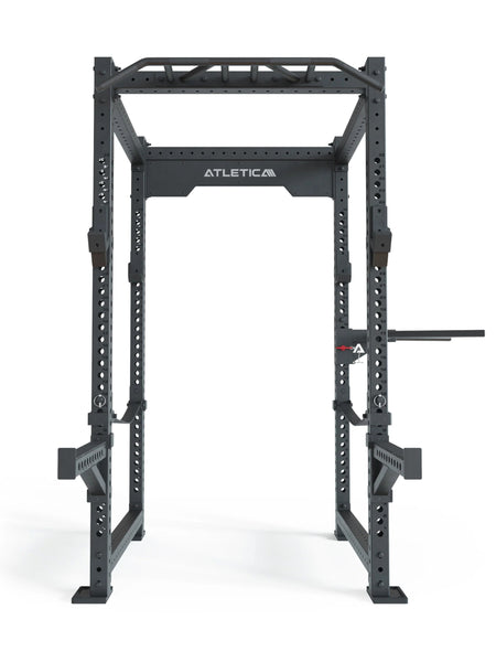 Power Rack R8-SoundWave: Squat Rack mit 4 J-Hooks, Safety Straps, Spotter Arms, Logo Plate, Dip & Pull-Up Bar