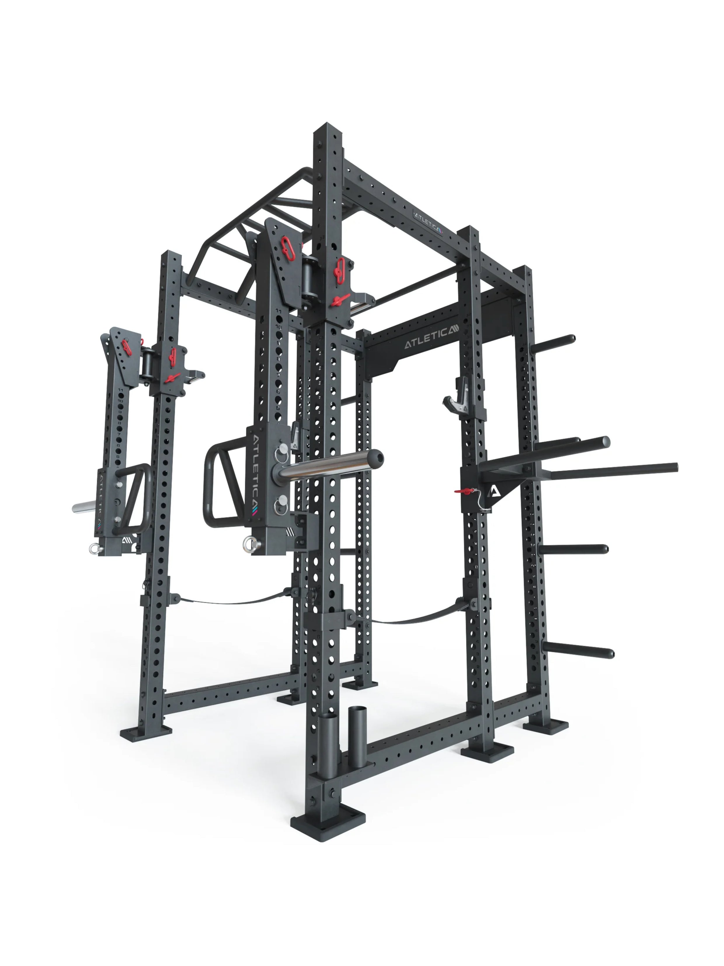 Power Rack R8 Stike: Jammer Arms, J-Hooks, Safety Straps, Dip Bar, 8 Weight Pins, 2 Pull-Up Bars, Logo Plate & Bar Holder  
