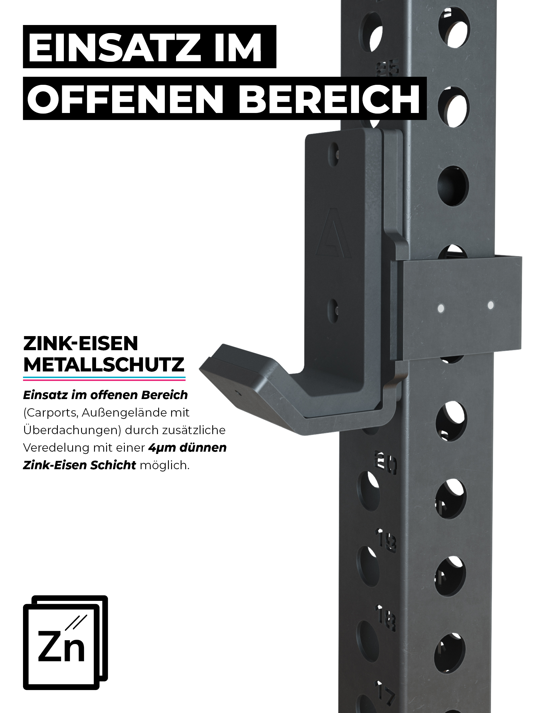 Power Squat Rack R8-Strike: Jammer Arms, J-Hooks, Safety Straps, Dip Bar, 8 Weight Pins, 2 Pull-Up Bars, Logo Plate & Bar Holder | 279 kg