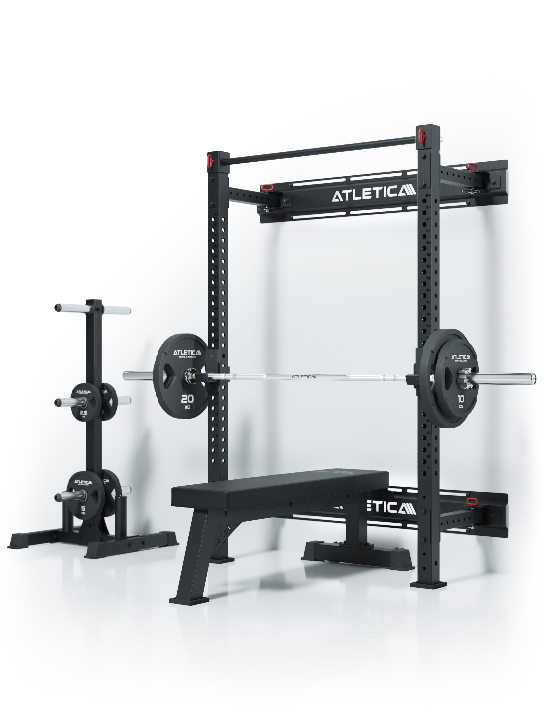 R7 Wall Rack Klappbar: mit Hantelbank und Langhantel, #size_195cm