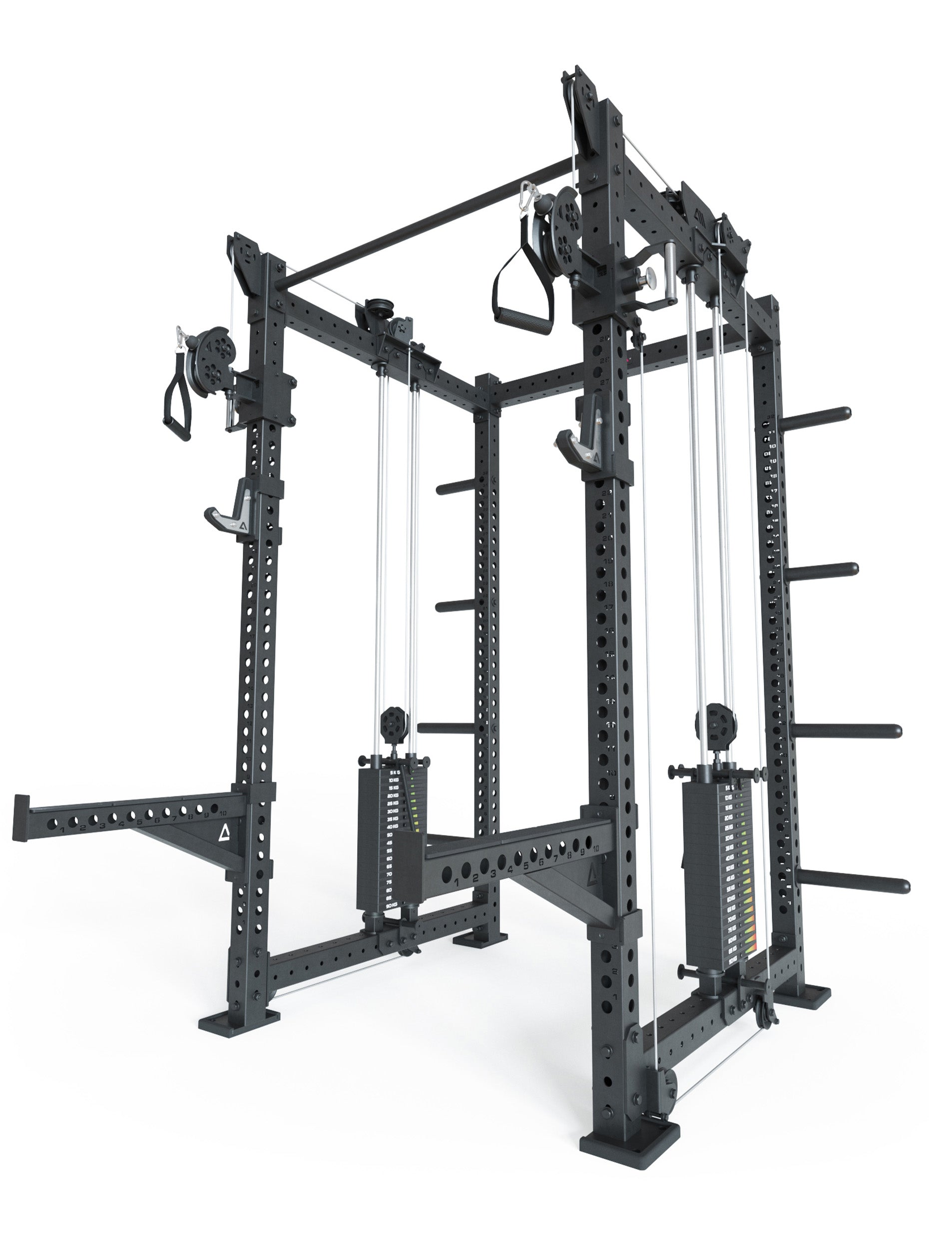 Power Cage R8-Bradley Kabelzug Station: Power Rack mit Seilzug und 2x90kg seitlichen Gewichtsblocks | Modular ausbaubar mit Multipresse und Jammer Arms #size_lang