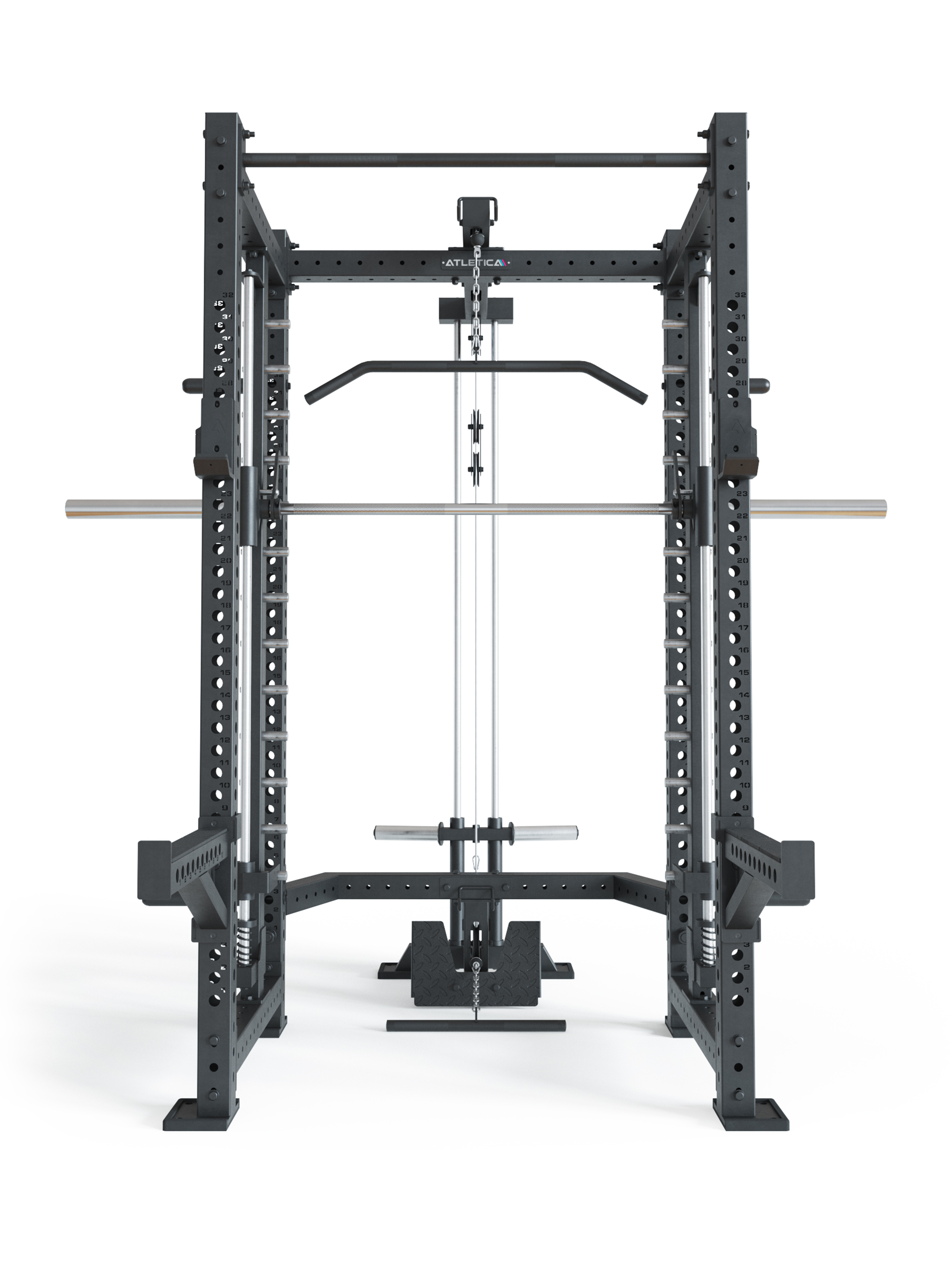 Power Rack R8 SPECTRE Medium  mit Hantelscheiben #variante_inklusive-latzug-plate-loaded-hantelscheiben