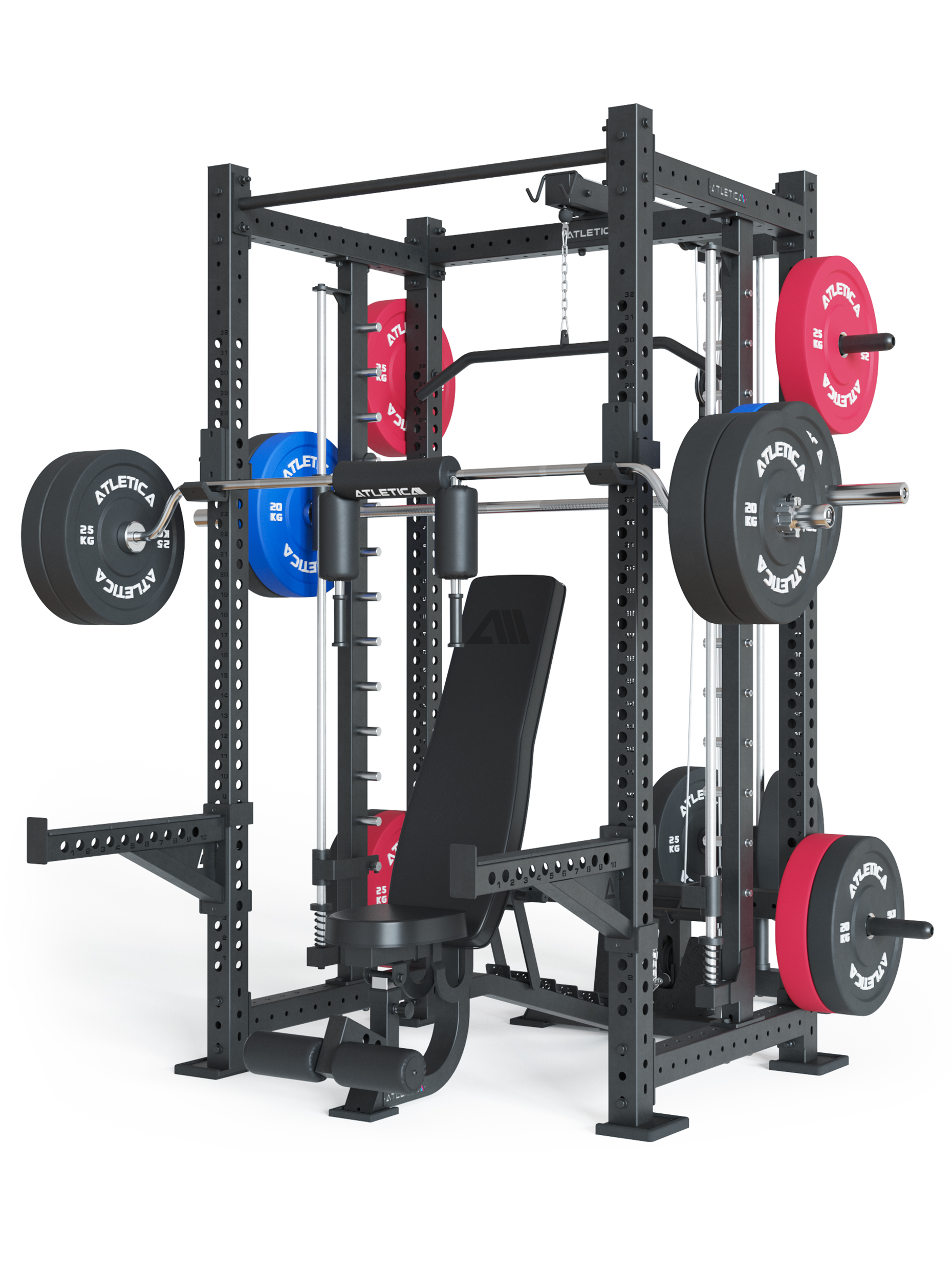 Power Rack R8 SPECTRE Medium  mit Hantelbank und Gewichten #variante_inklusive-latzug-plate-loaded-hantelscheiben