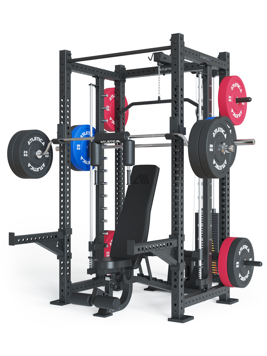 Power Rack R8 SPECTRE Medium mit Hantelbank und Gewichten  #variante_inklusive-latzug-weight-stack-steckgewichte