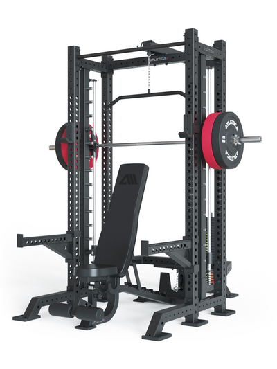 Power Rack R8 SPECTRE Short mit Hantelbank und Gewichten #variante_inklusive-latzug-weight-stack-steckgewichte