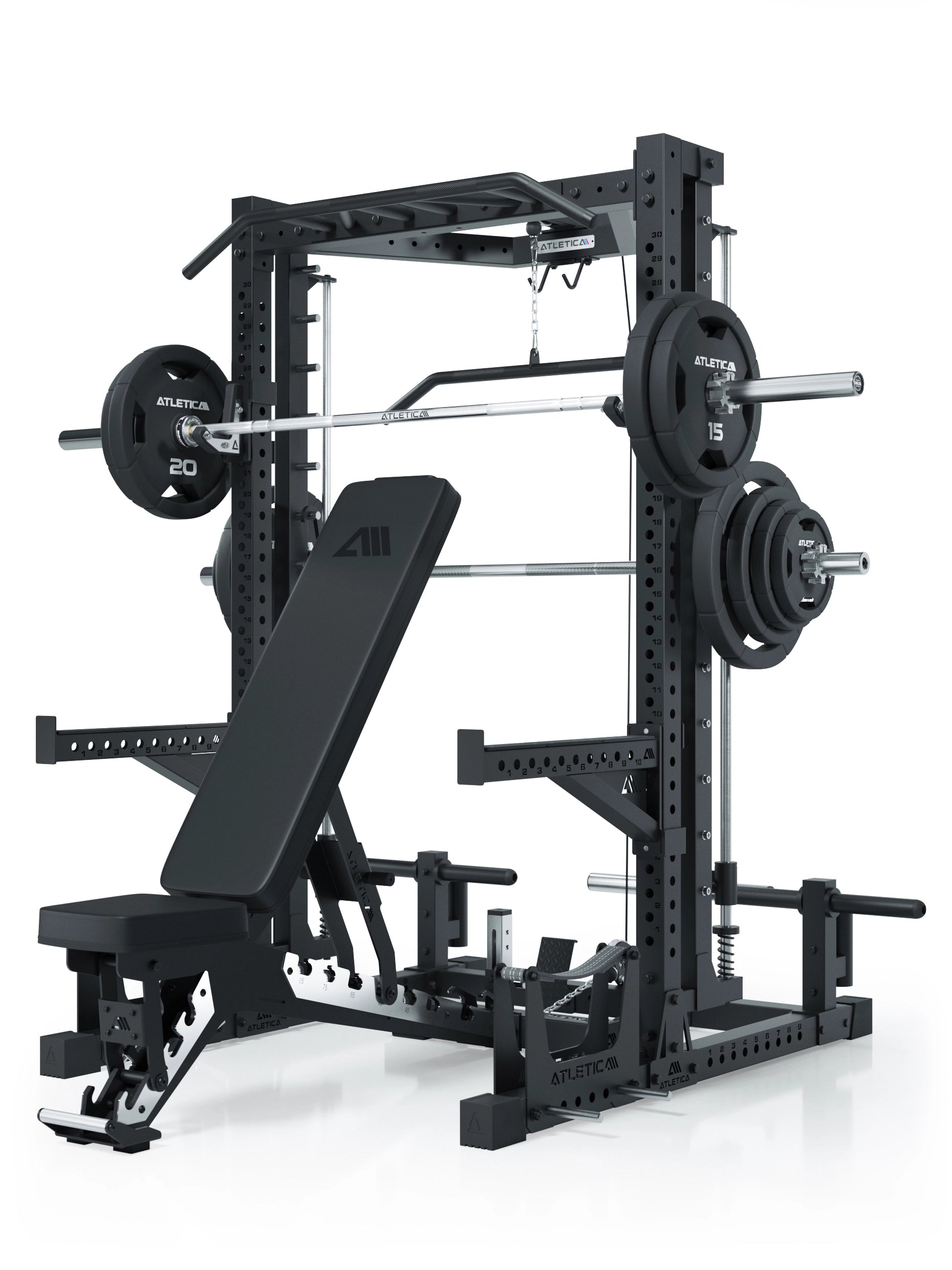 ATLETICA R7 Squat Rack mit Latzug und Multipresse Nemesis 70x70 Uprights R7 Serie #size_203-cm