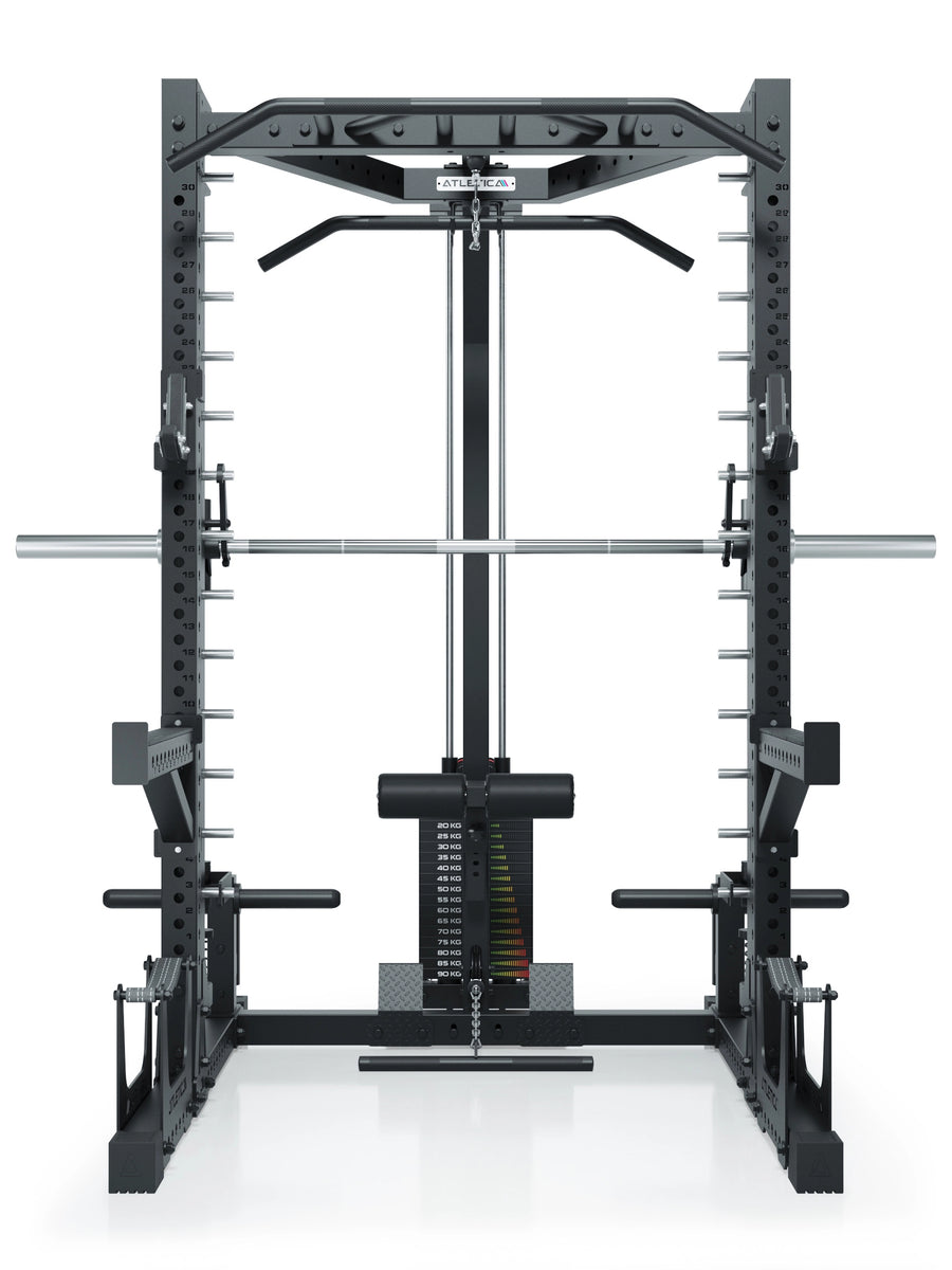 ATLETICA R7 Squat Rack mit Multipresse und 125kg Latzug Nemesis 70x70 Uprights R7 Serie #size_203-cm