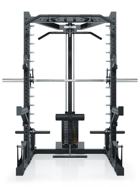 ATLETICA R7 Squat Rack mit Multipresse und 125kg Latzug Nemesis 70x70 Uprights R7 Serie #size_203-cm