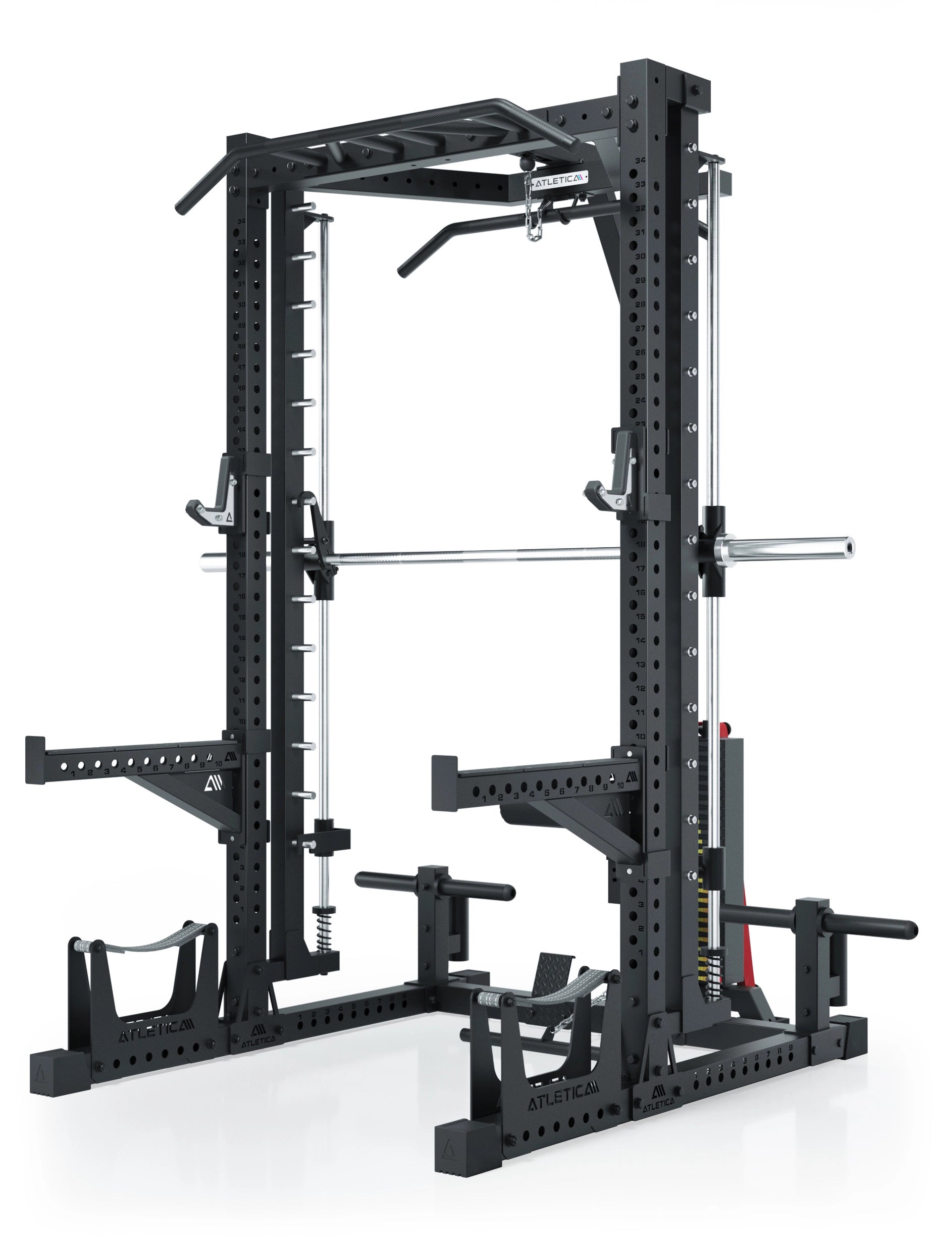ATLETICA R7 Squat Rack mit Multipresse und 125kg Latzug Nemesis 70x70 Uprights R7 Serie #size_223-cm