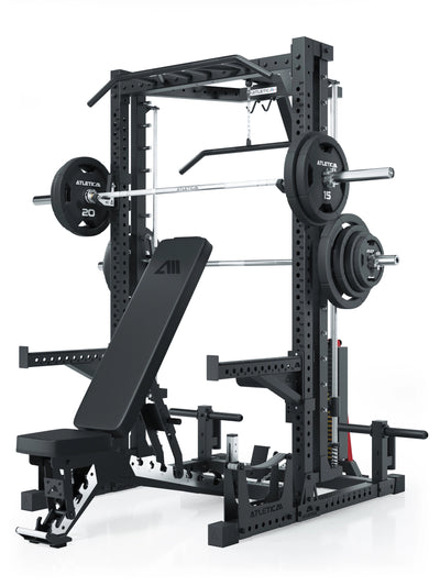 ATLETICA R7 Squat Rack mit Multipresse und 125kg Latzug Nemesis 70x70 Uprights R7 Serie #size_223-cm