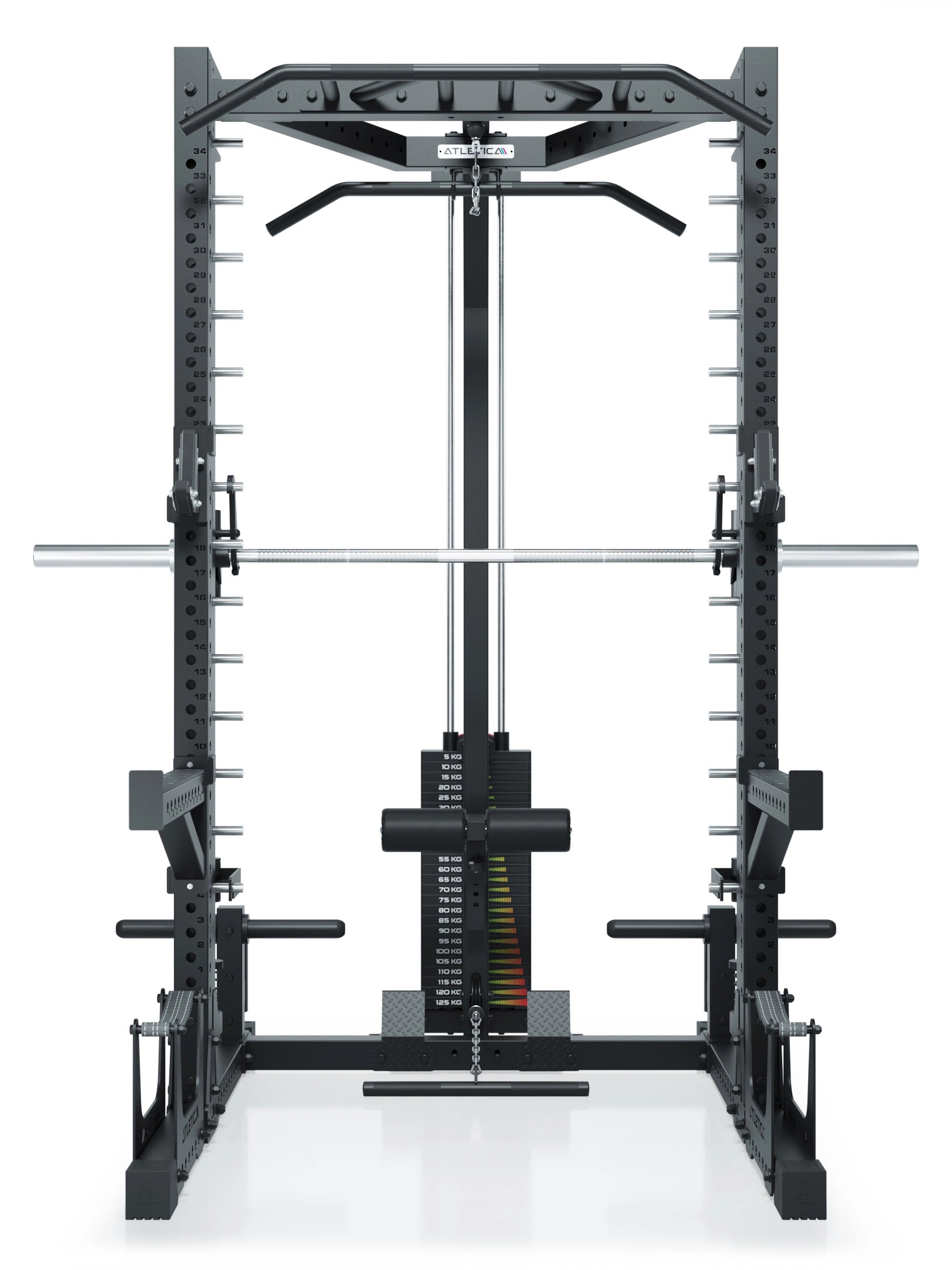 ATLETICA R7 Squat Rack mit Multipresse und 125kg Latzug Nemesis 70x70 Uprights R7 Serie #size_223-cm