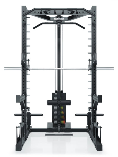 ATLETICA R7 Squat Rack mit Multipresse und 125kg Latzug Nemesis 70x70 Uprights R7 Serie #size_223-cm