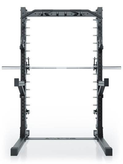 Squat Rack mit integrierter Smith Station: Optional mit Deadlift Station modular erweiterbar.