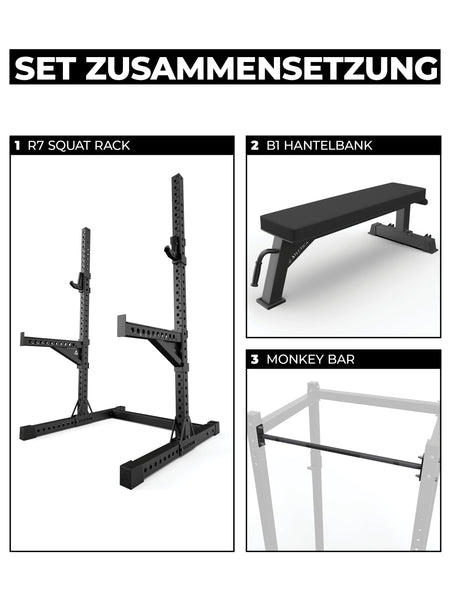 Power Rack Squat Rack Ghost Set R7: Rack Cage mit hochbelastbarer Hantelbank mit Standfunktion 