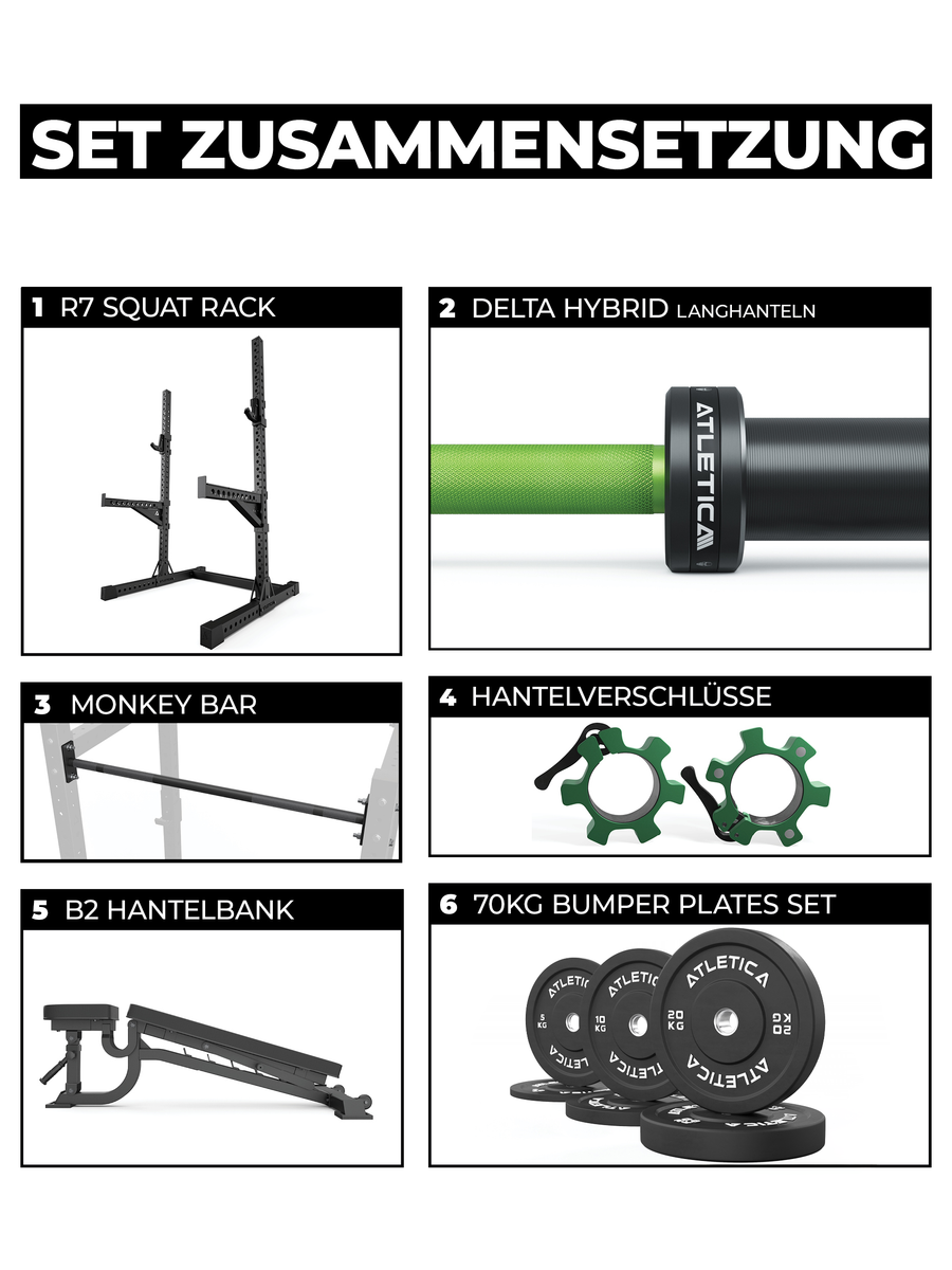 Power Rack Squat Storm Set R7: Half Rack mit Hantelbank