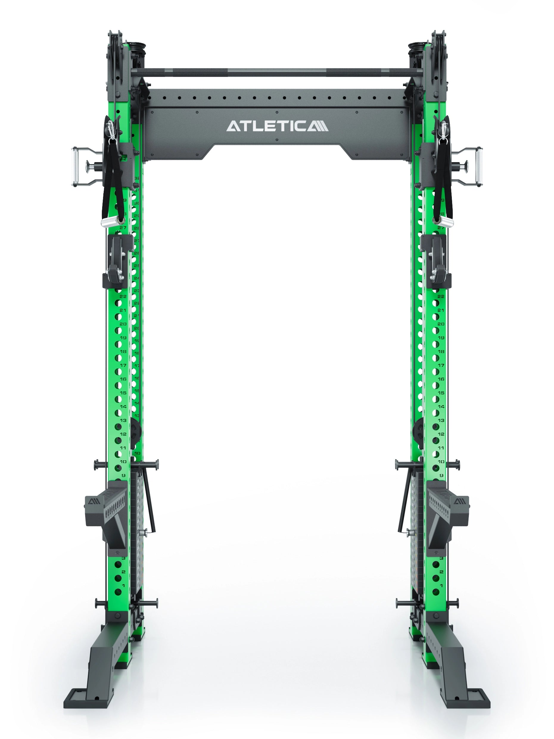 Power Rack R8-Bradley Kabelzug Station: Power Rack mit Seilzug und 2x90kg seitlichen Gewichtsblocks | Modular ausbaubar mit Multipresse und Jammer Arms | #variante_electric-green