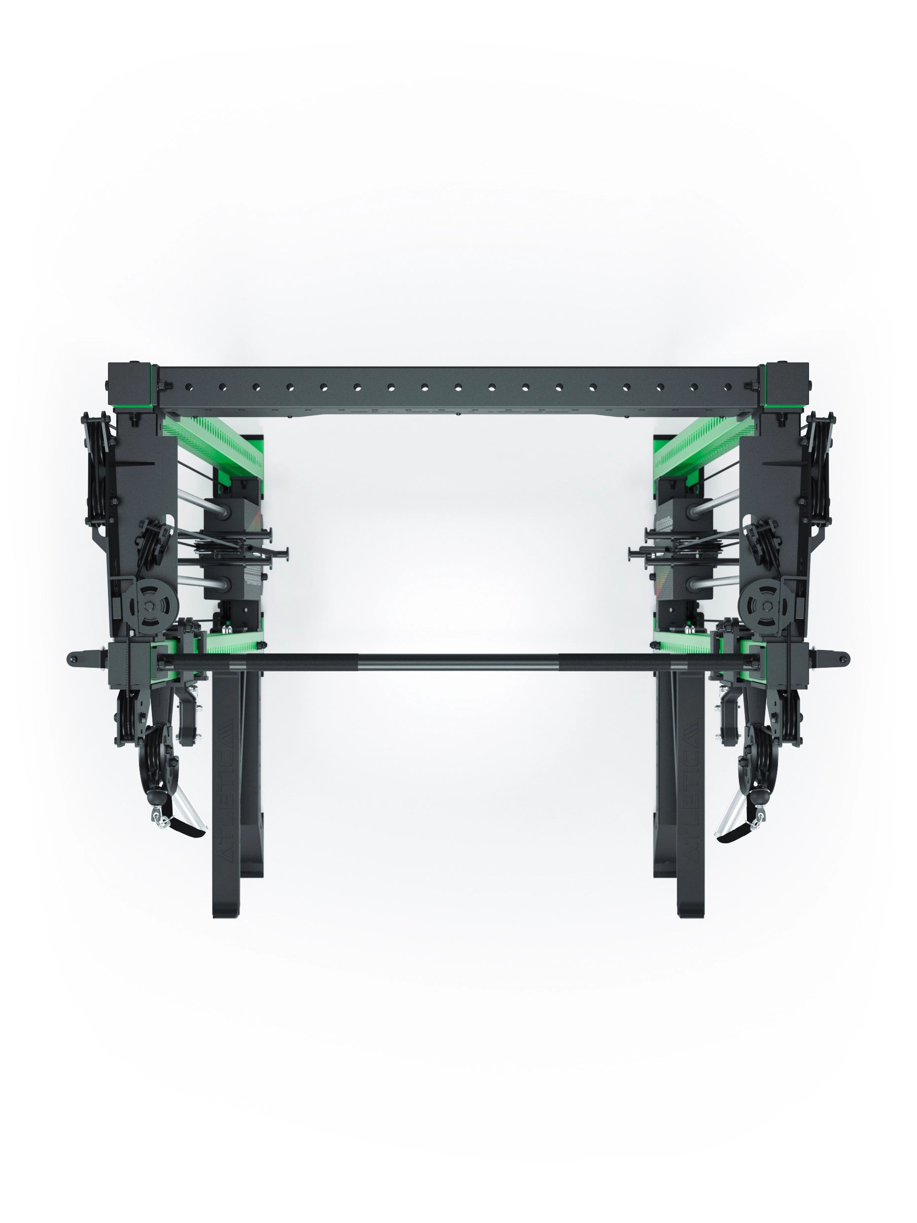 Power Rack R8-Bradley Kabelzug Station: Power Rack mit Seilzug und 2x90kg seitlichen Gewichtsblocks | Modular ausbaubar mit Multipresse und Jammer Arms | #variante_electric-green