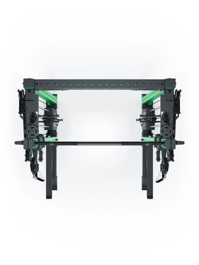 Power Rack R8-Bradley Kabelzug Station: Power Rack mit Seilzug und 2x90kg seitlichen Gewichtsblocks | Modular ausbaubar mit Multipresse und Jammer Arms | #variante_electric-green