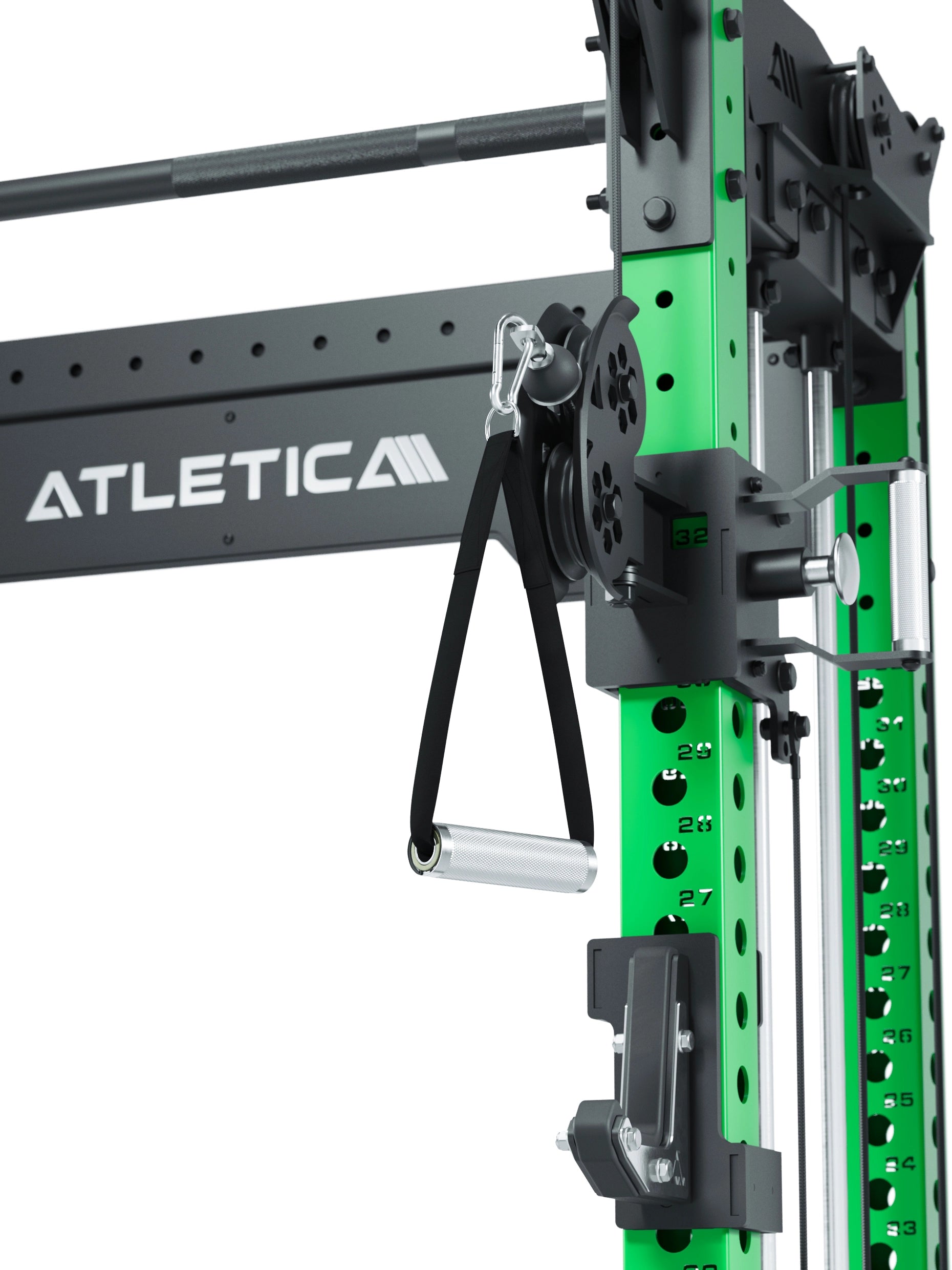 Power Rack R8-Bradley Kabelzug Station: Power Rack mit Seilzug und 2x90kg seitlichen Gewichtsblocks | Modular ausbaubar mit Multipresse und Jammer Arms | #variante_electric-green