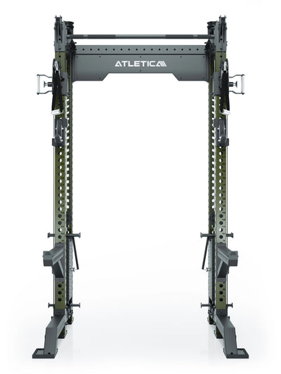 Power Rack R8-Bradley Kabelzug Station: Power Rack mit Seilzug und 2x90kg seitlichen Gewichtsblocks | Modular ausbaubar mit Multipresse und Jammer Arms | #variante_military-green