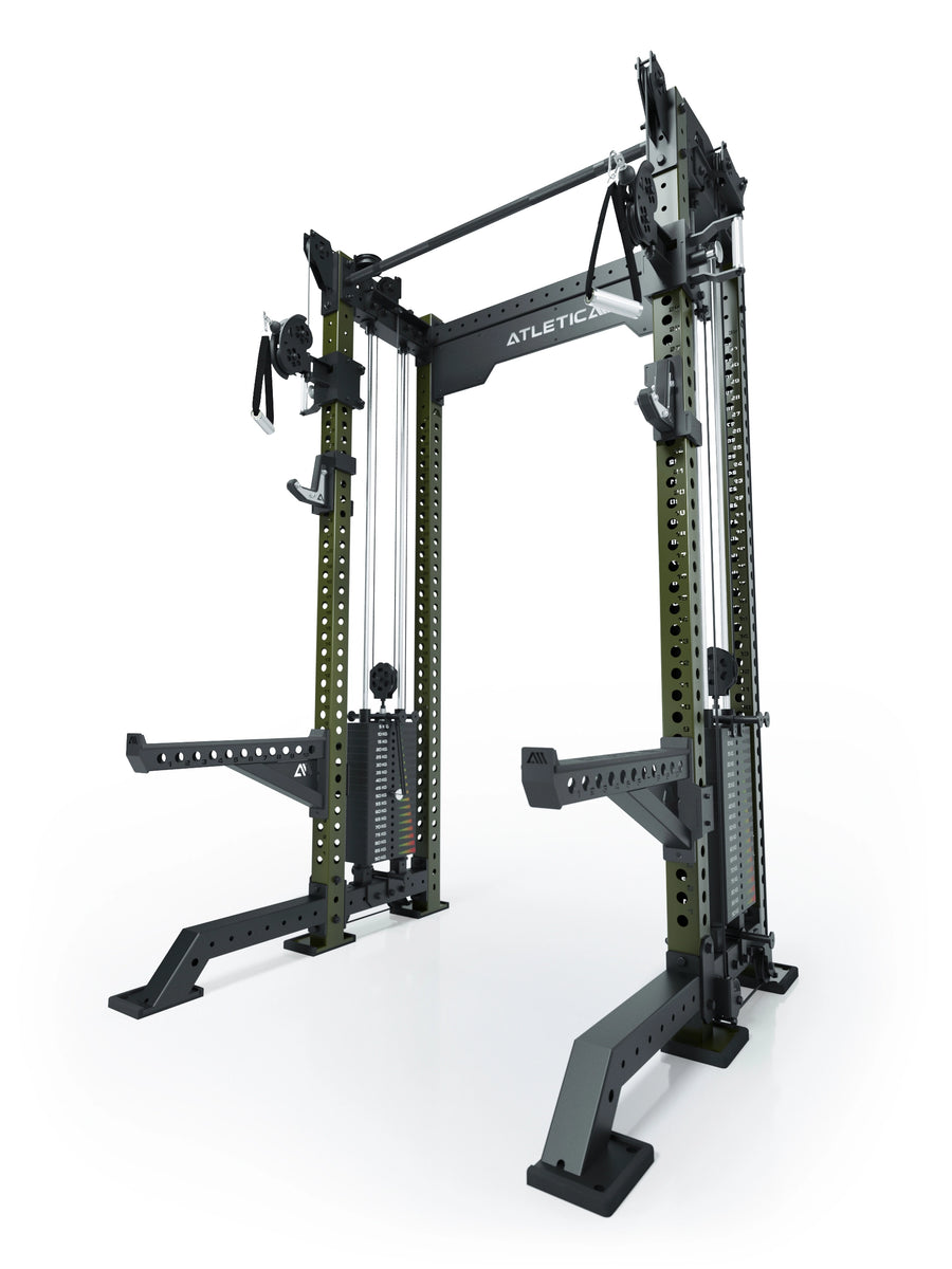 Power Rack R8-Bradley Kabelzug Station: Power Rack mit Seilzug und 2x90kg seitlichen Gewichtsblocks | Modular ausbaubar mit Multipresse und Jammer Arms | #variante_military-green